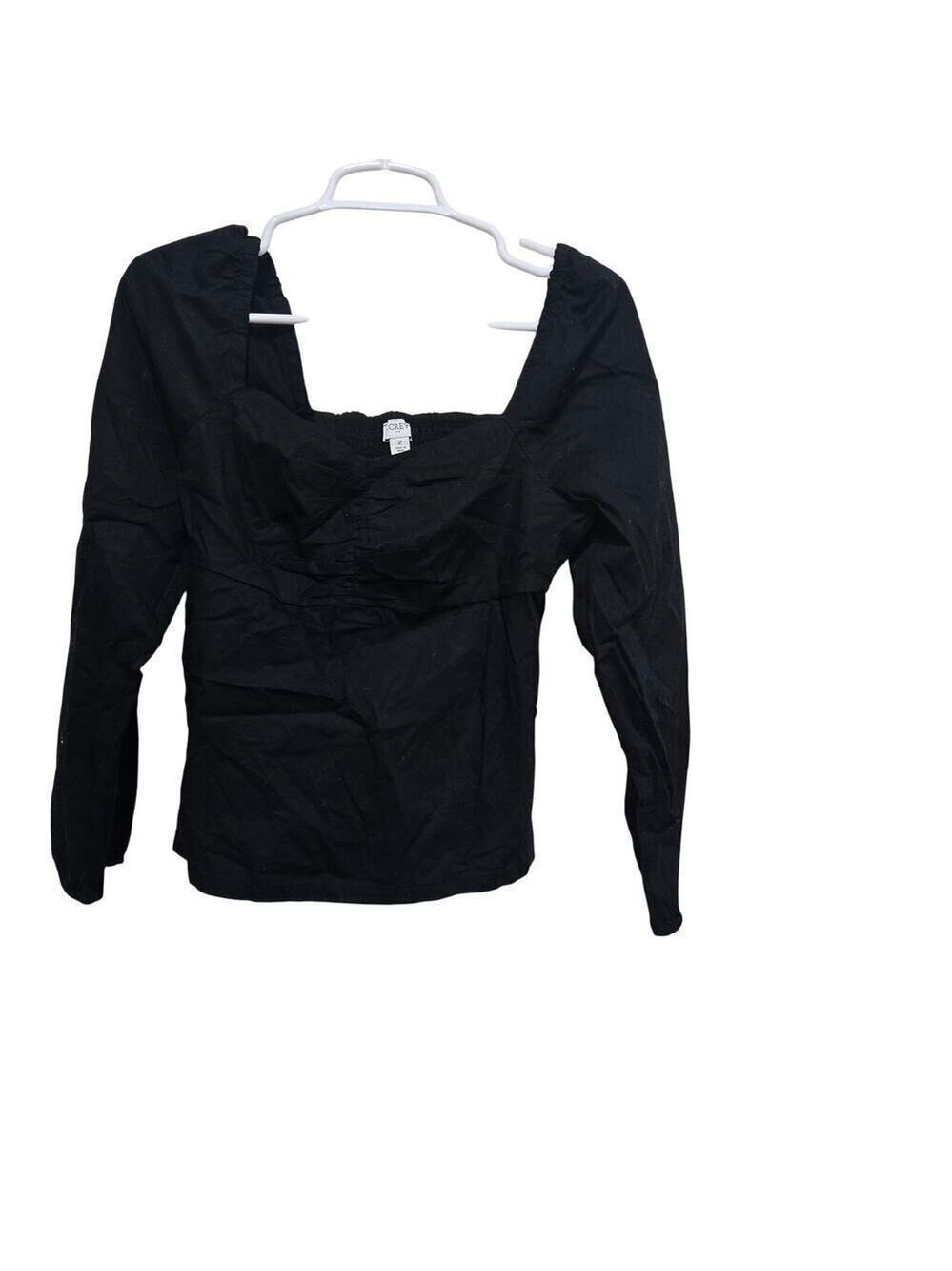 J Crew Factory Black Smocked Square Neck Puff Sleeve Top 2